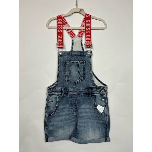 GUESS Girls‎ Denim Overalls With Red and White Logo Straps Size 12 - Picture 2 of 8